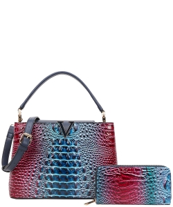 2in1 Croc V Emblem Bucket Handbag with Wallet CE-9110W-1 BLUE